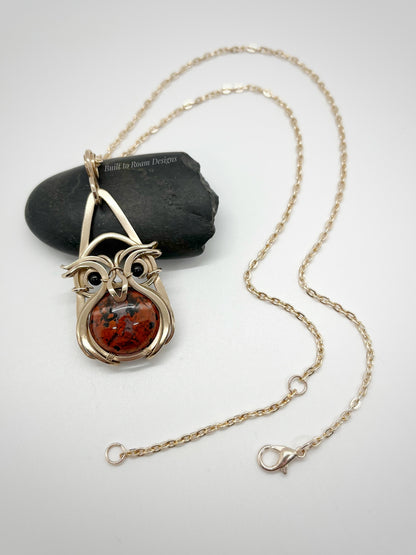 Owlbert - Brecciated Red Jasper & Black Tourmaline