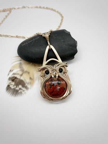 Owlbert - Brecciated Red Jasper & Black Tourmaline