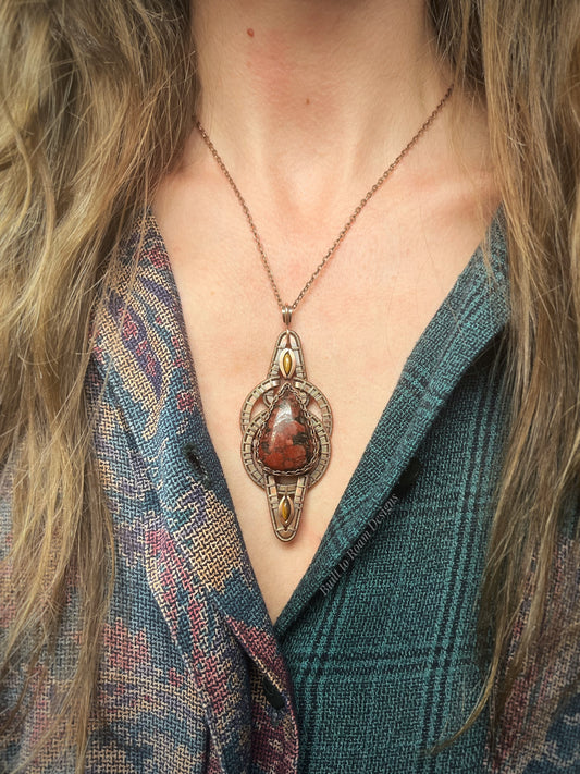 Donovan - Red Jasper w/ Pyrite Inclusions & Tiger’s Eye Necklace