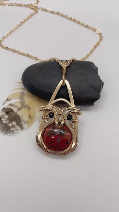 Owlbert - Brecciated Red Jasper & Black Tourmaline